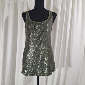 Old Navy Women's Large Olive Green Sequin Front Tank Top Sleeveless Party Layer